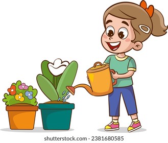 vector illustration Of Children Doing Various Houseworks.
cute children watering the flowers