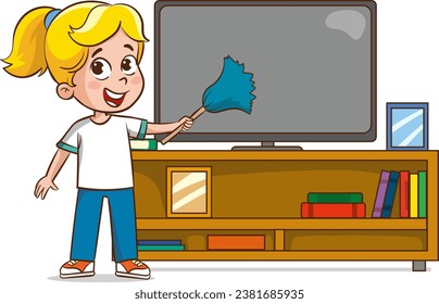 ilustración vectorial de niños haciendo varias tareas domésticas.