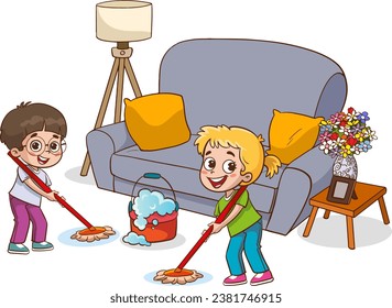 vector illustration Of Children Doing Various Houseworks.