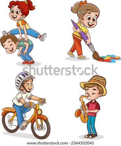 Vector illustration of children doing various sports and arts.