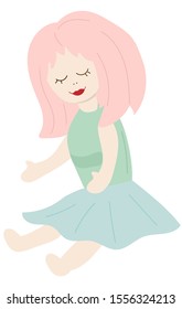  Vector illustration of children doodle princess doll. Bright colors, funny picture.