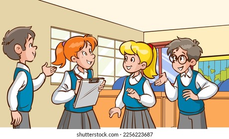 Vector Illustration of Children Education.students talking to each other at school cartoon vector