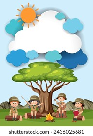 Vector illustration of children enjoying camping outdoors.