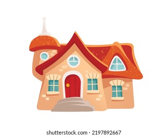 Vector illustration for children with fairytale cottage, house, hut.