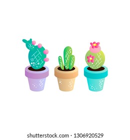 Vector illustration of children flowers cactus