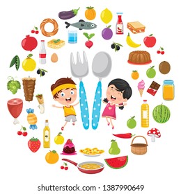 Vector Illustration Of Children Food Concept