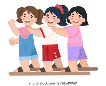 Vector illustration of children girls playing clogs