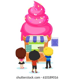 Vector Illustration of Children Going to the Ice Cream Store