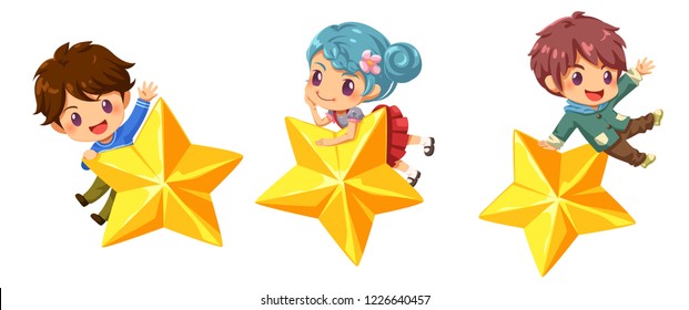 Vector illustration of children and golden star