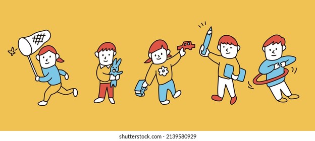 Ilustración vectorial de los niños. Grupo de niños felices.