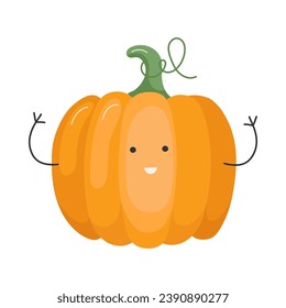 Vector Illustration of Children Healthy Nutrition Concept with a Cute Cartoon Funny Pumpkin. Baby Vegetable Character or Mascot. Thanksgiving day