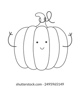 Vector Illustration of Children Healthy Nutrition Concept with a Cute Doodle Funny Pumpkin. Baby Vegetable Character or Mascot