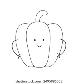 Vector Illustration of Children Healthy Nutrition Concept with a Cute Cartoon Funny Paprika or Pepper. Baby Vegetable Character or Mascot