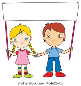 Vector Illustration - Children holding a board. EPS and JPEG files