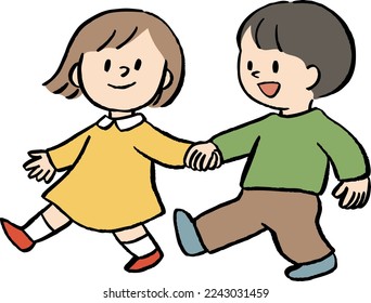 Vector illustration of children holding hands