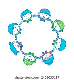 Ilustración vectorial de niños tomándose de la mano y mirando al cielo ( con espacio de texto )