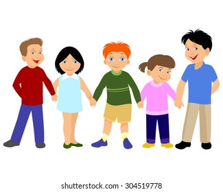 Vector illustration of a children holding hands