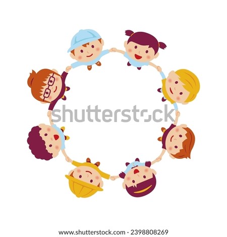 Vector illustration of children holding hands and looking up at the sky ( with text space )