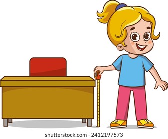 vector illustration of children holding measuring tape and measuring length