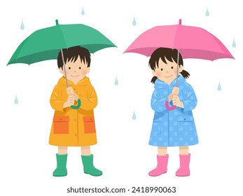 Vector illustration of children holding umbrellas