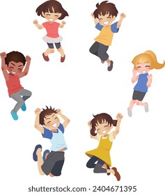 Vector illustration of children jumping.