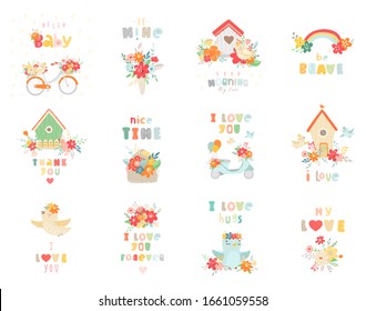 Vector Illustration for children. lettering phrases and words. Ready made compositions for a kid. Motivation and good mood.