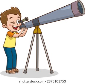 Vector Illustration of Children looking at telescope