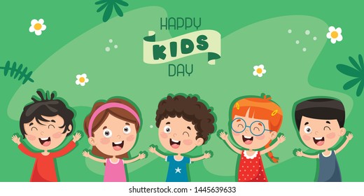 Vector Illustration Of Children Lying On Grass