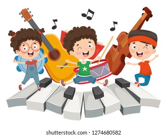 Vector Illustration Of Children Music