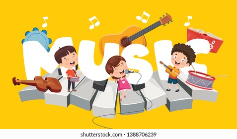 Vector Illustration Of Children Music Background