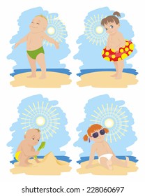 Vector illustration of a children on the beach