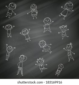 Vector Illustration of Children on a Blackboard