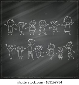 Vector Illustration of Children on a Blackboard