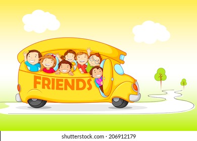 Vector Illustration Of Children On Excursion For Friendship Day