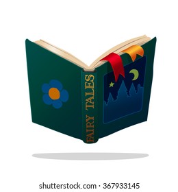 Vector Illustration Children Open Old Book Of Fairy Tales. EPS 10. Clip Art Isolated On White Background