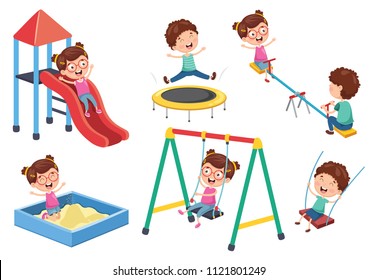 Vector Illustration Of Children At Park