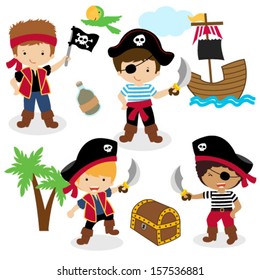 Vector Illustration of Children Pirates
