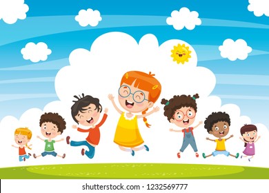 Vector Illustration Of Children Playing