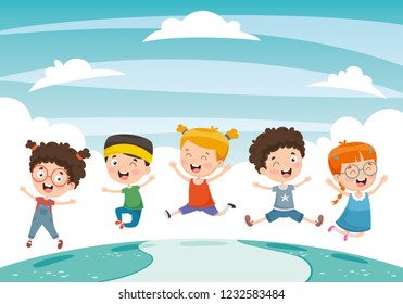 Vector Illustration Of Children Playing