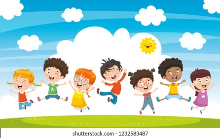 Vector Illustration Of Children Playing