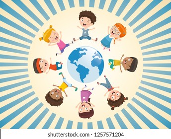 Vector Illustration Of Children Playing Around The World