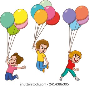 vector illustration of children playing with balloons