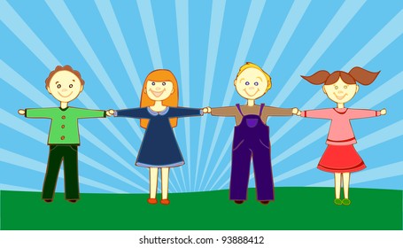 Vector illustration, children playing, card concept.