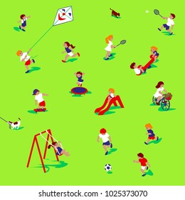 Vector Illustration of children playing at the children's playground. Characters set.