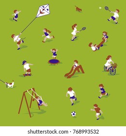 Vector Illustration of children playing at the children's playground. Characters set.
