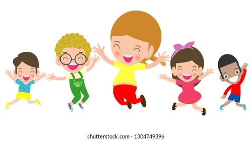 Vector Illustration Of Children Playing, cute kid jumping isolated on white background vector illustration