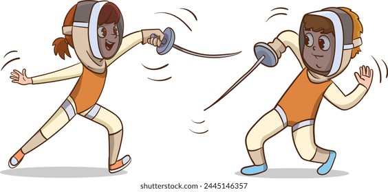 Vector illustration of children playing fencing