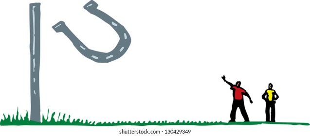 Vector illustration of children playing with a horseshoe
