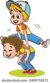 vector illustration of children playing leapfrog.Boy and girl playing together in the park. Vector illustration of a boy and girl playing in the park.