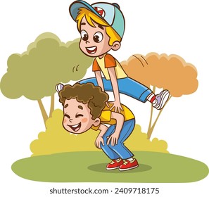 ilustración vectorial de niños jugando al salto. Niño y niña jugando juntos en el parque. Ilustración vectorial de un niño y una niña jugando en el parque.